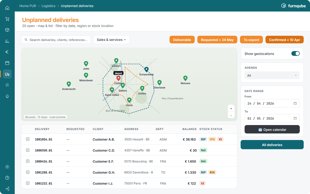 Leveringsplanning met routeoptimalisatie in FurnQube